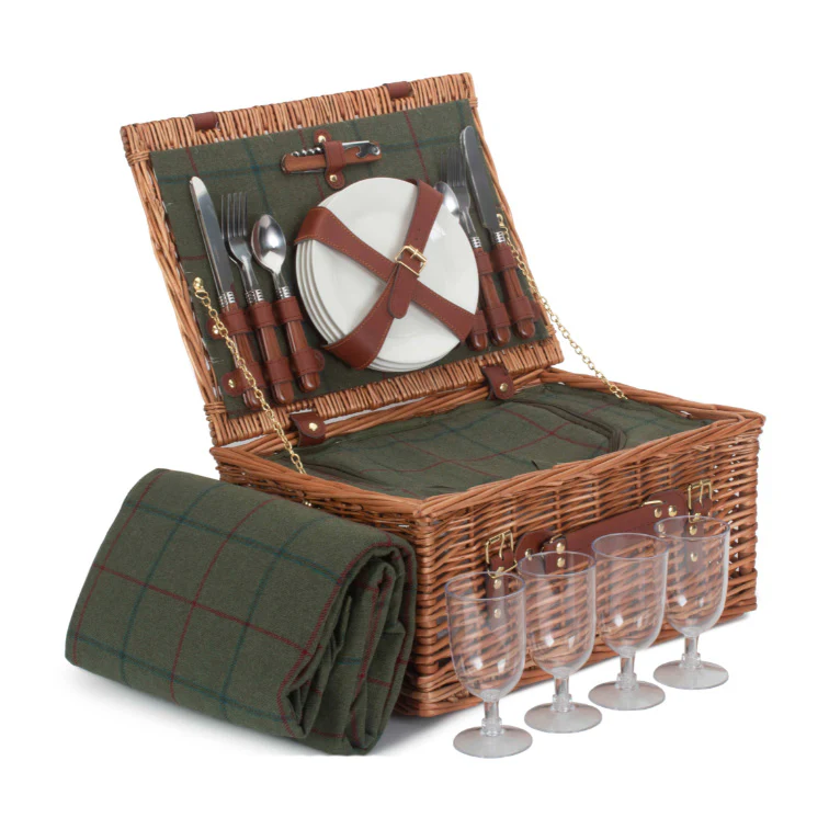4 Person Picnic Hamper Green Tweed - Image 11