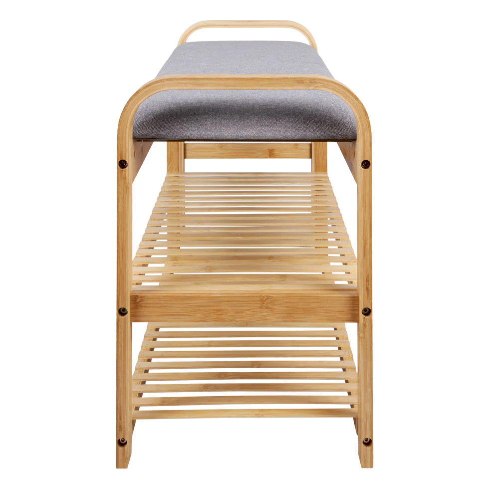 Bamboo Storage Bench With Double Shelf - Image 5