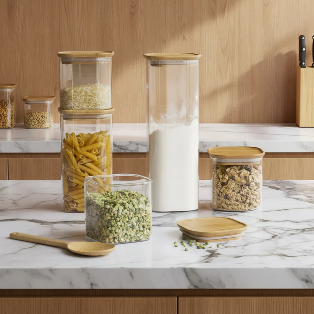 Square Glass Storage Canister With Bamboo Lid 800ml