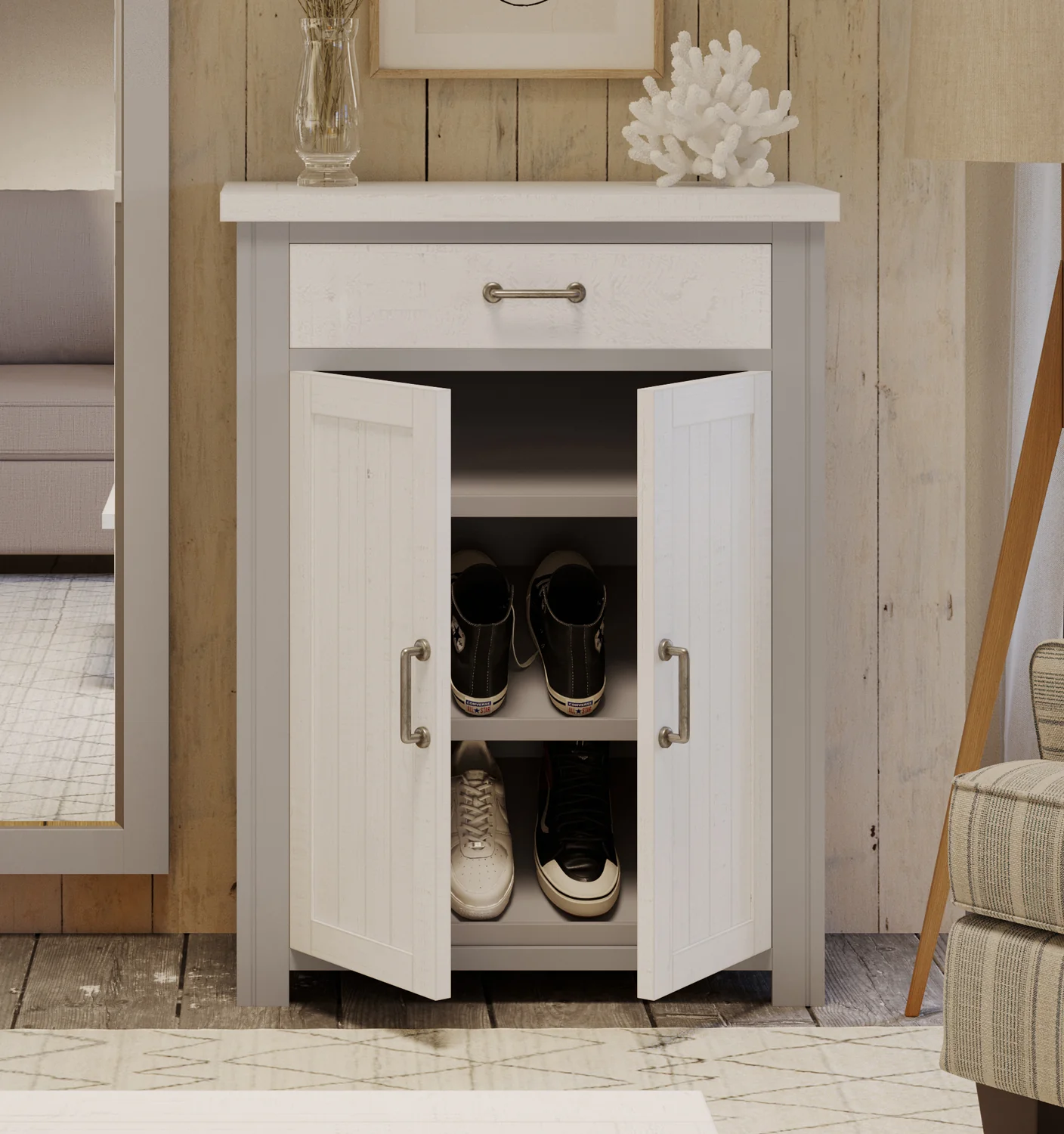 Greystone Shoe Storage Cupboard With Drawer - Image 2