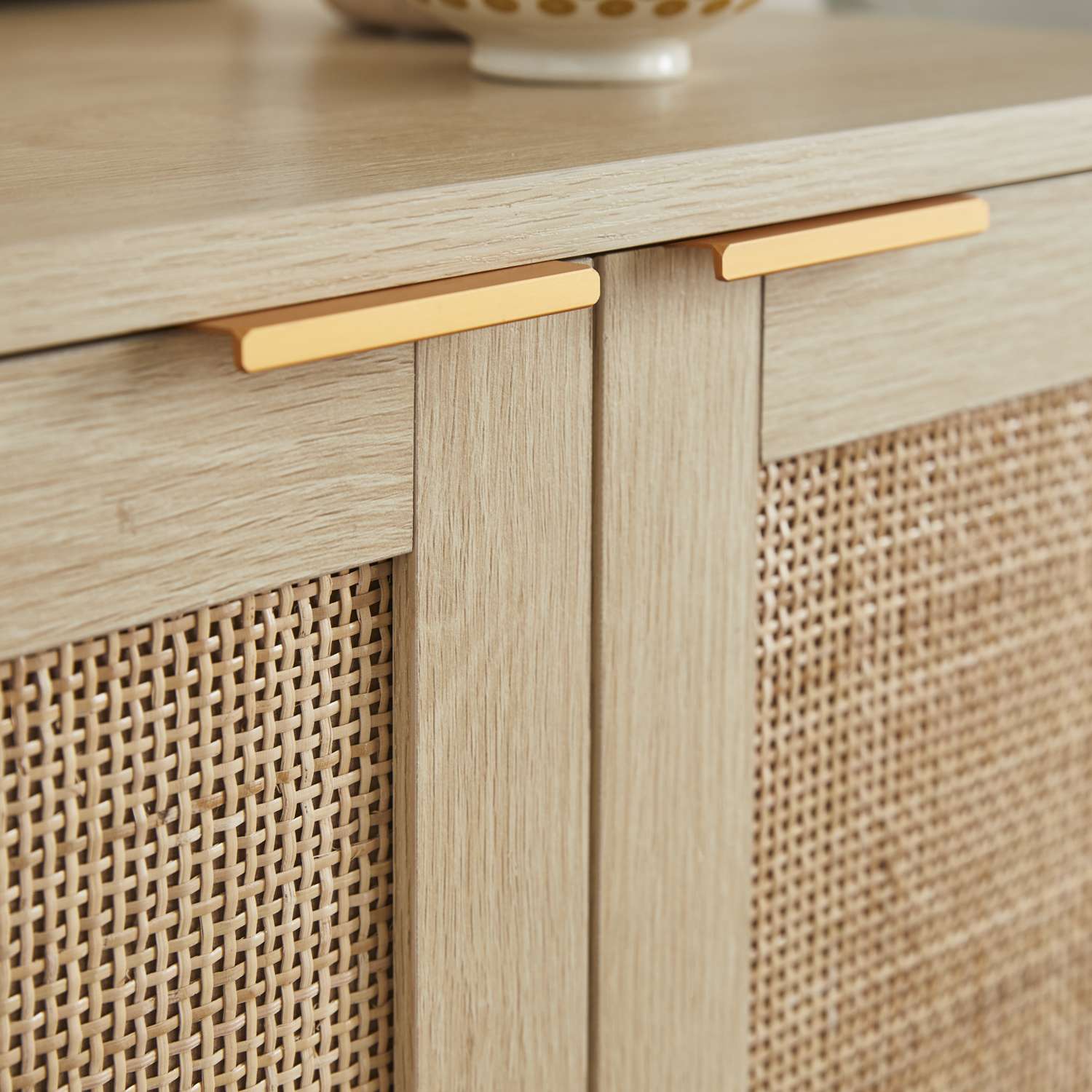 Oak Effect Rattan Shoe Storage Cabinet - Image 4