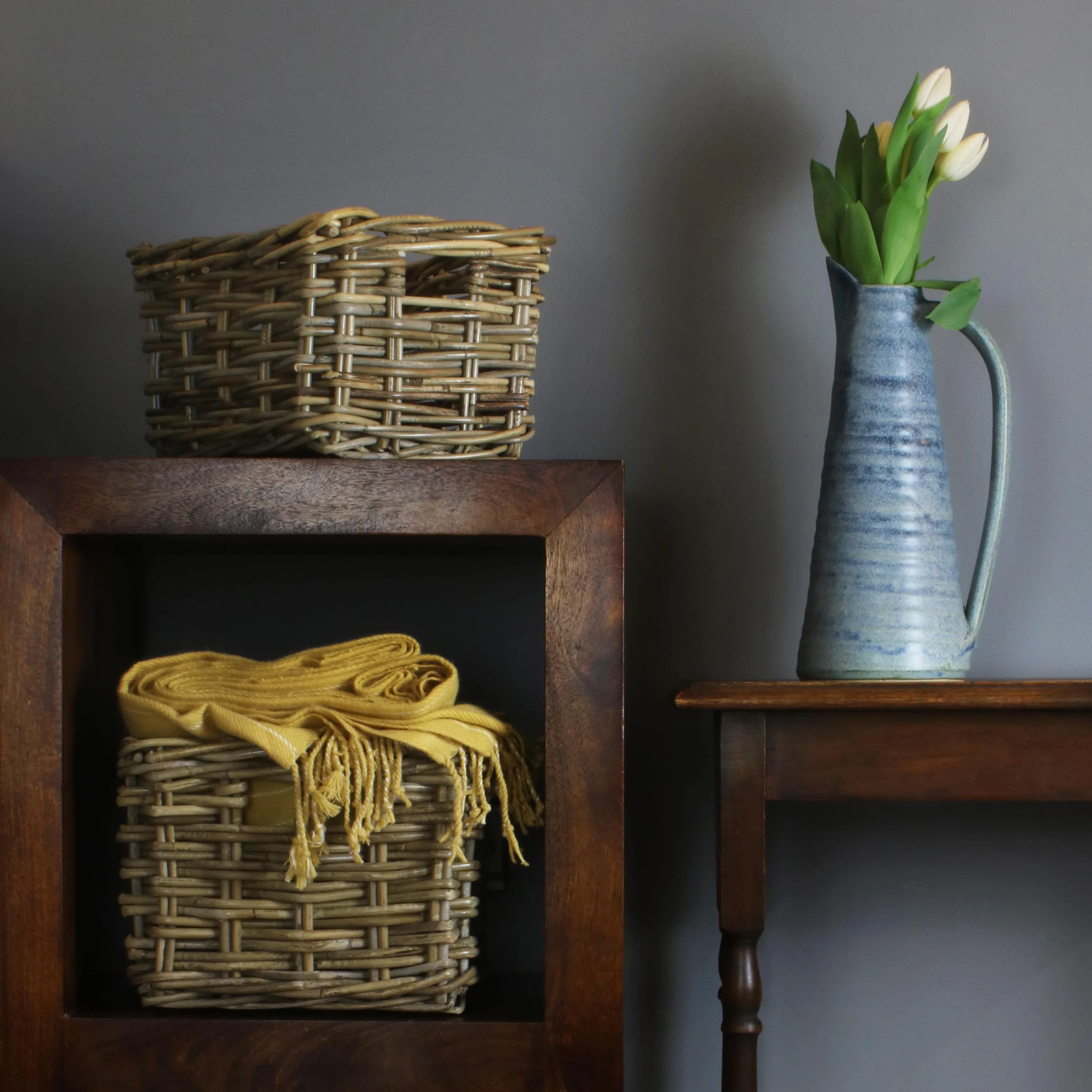 Rectangular Grey Rattan Pantry Basket Small - Image 2