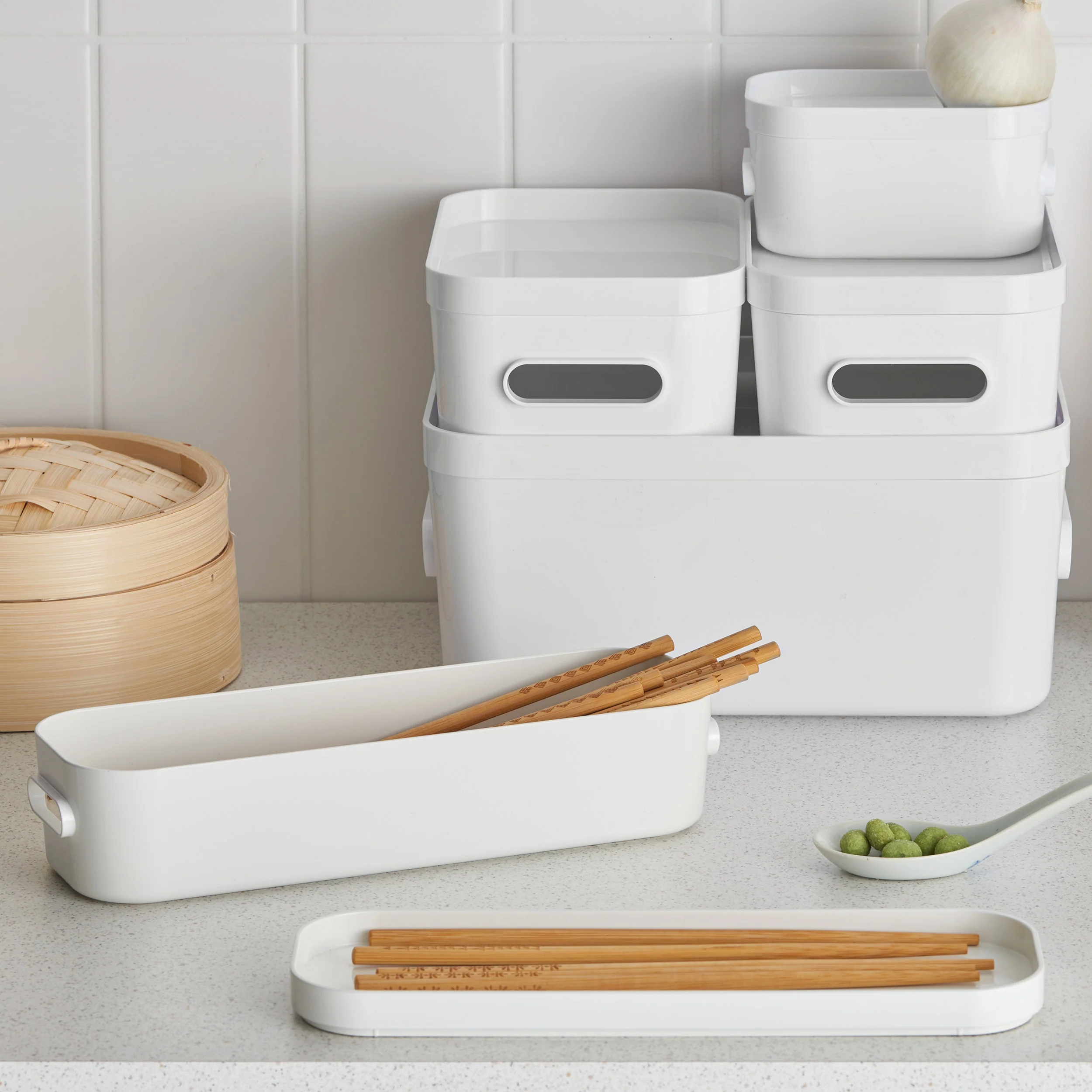 Slim Stacking Lidded Storage Box White - Image 6