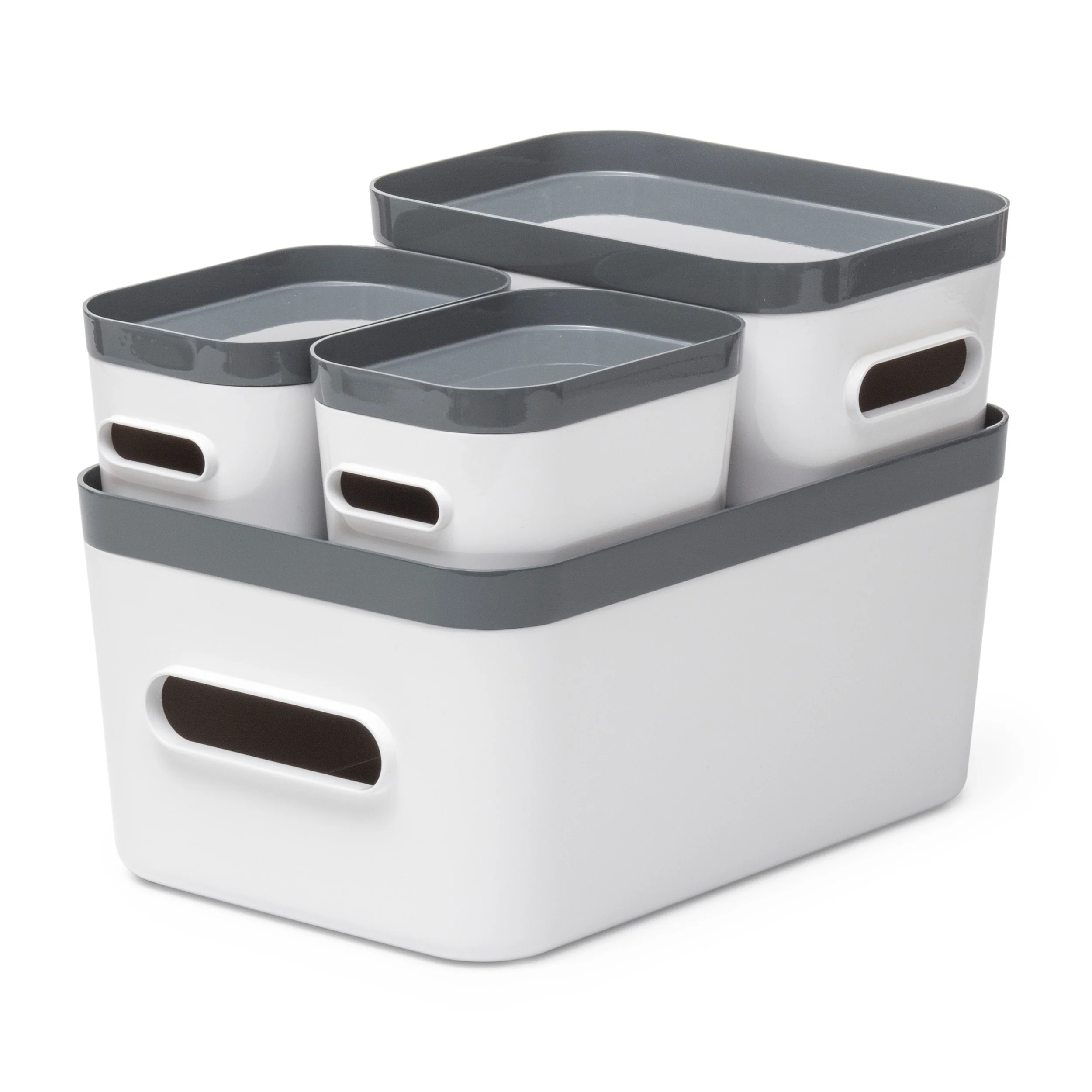 Stacking Lidded Storage Box Bundle White & Grey - Image 2