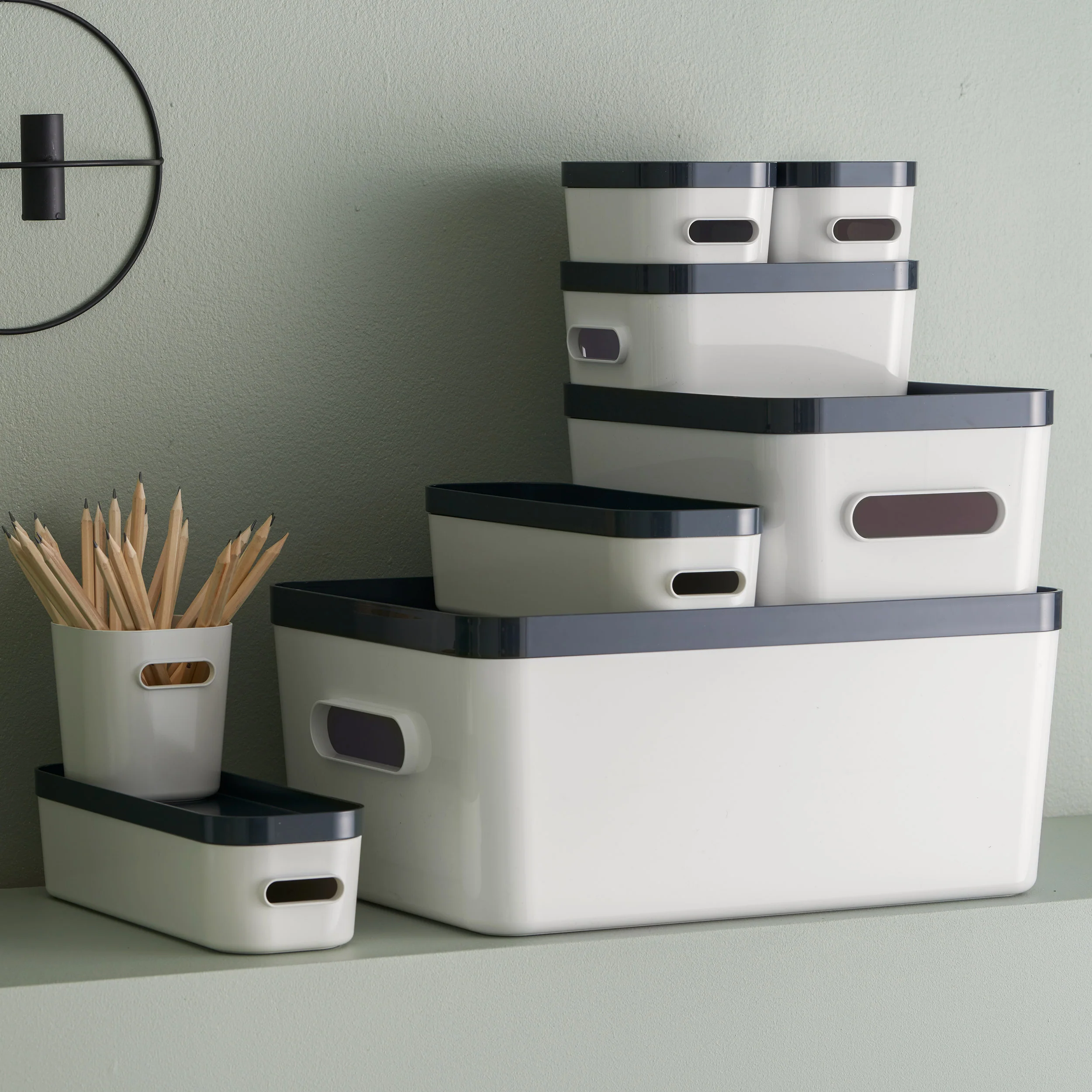 Stacking Lidded Storage Box Bundle White & Grey - Image 4